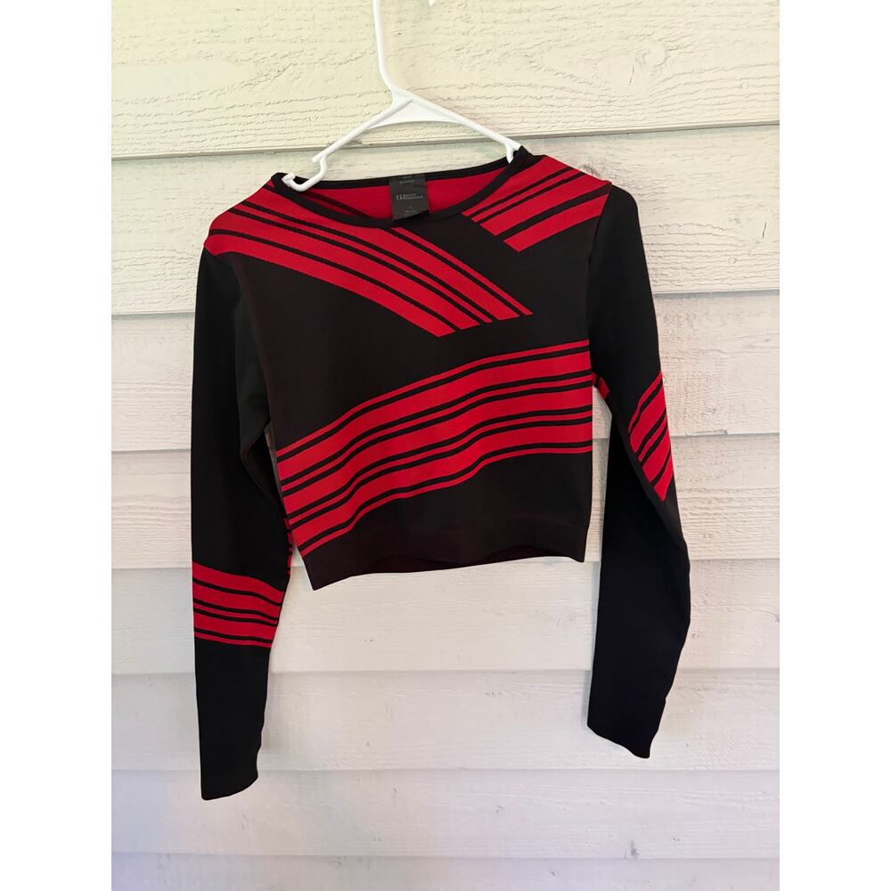 Sports Illustrated Black Red Striped Crop Top Open Back Size L - Picture 2 of 4